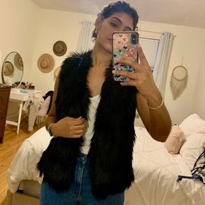 Abercrombie black faux fur vest